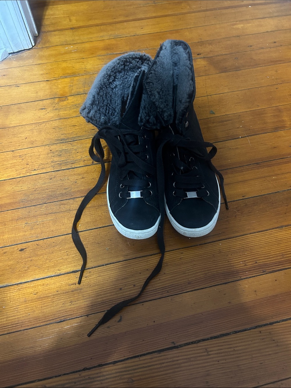 UGG Black Lace-Up Faux Fur High-Top Boots